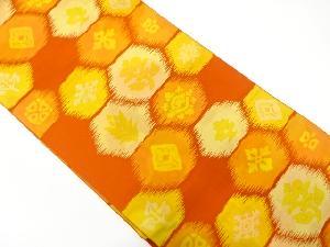 亀甲に草花模様織り出し　名古屋帯